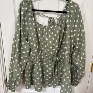 Ava & Viv Olive Polka Dot Blouse